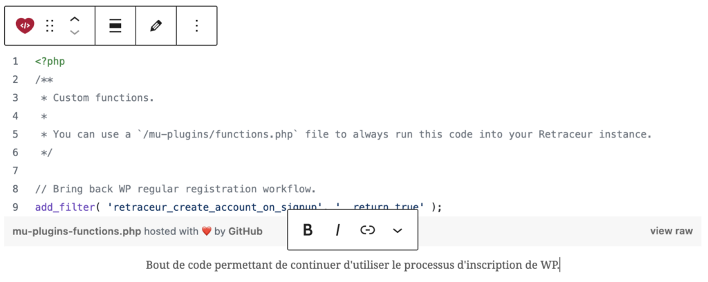Exemple de bout de code imbriqué