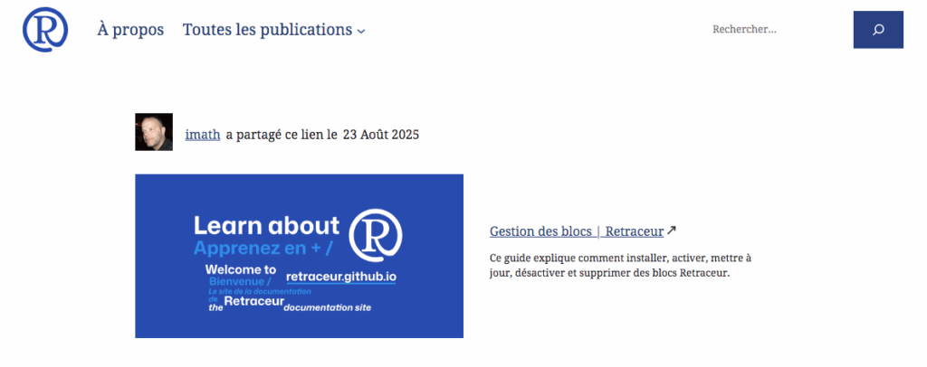 Capture d'écran du rendu du bloc Signet