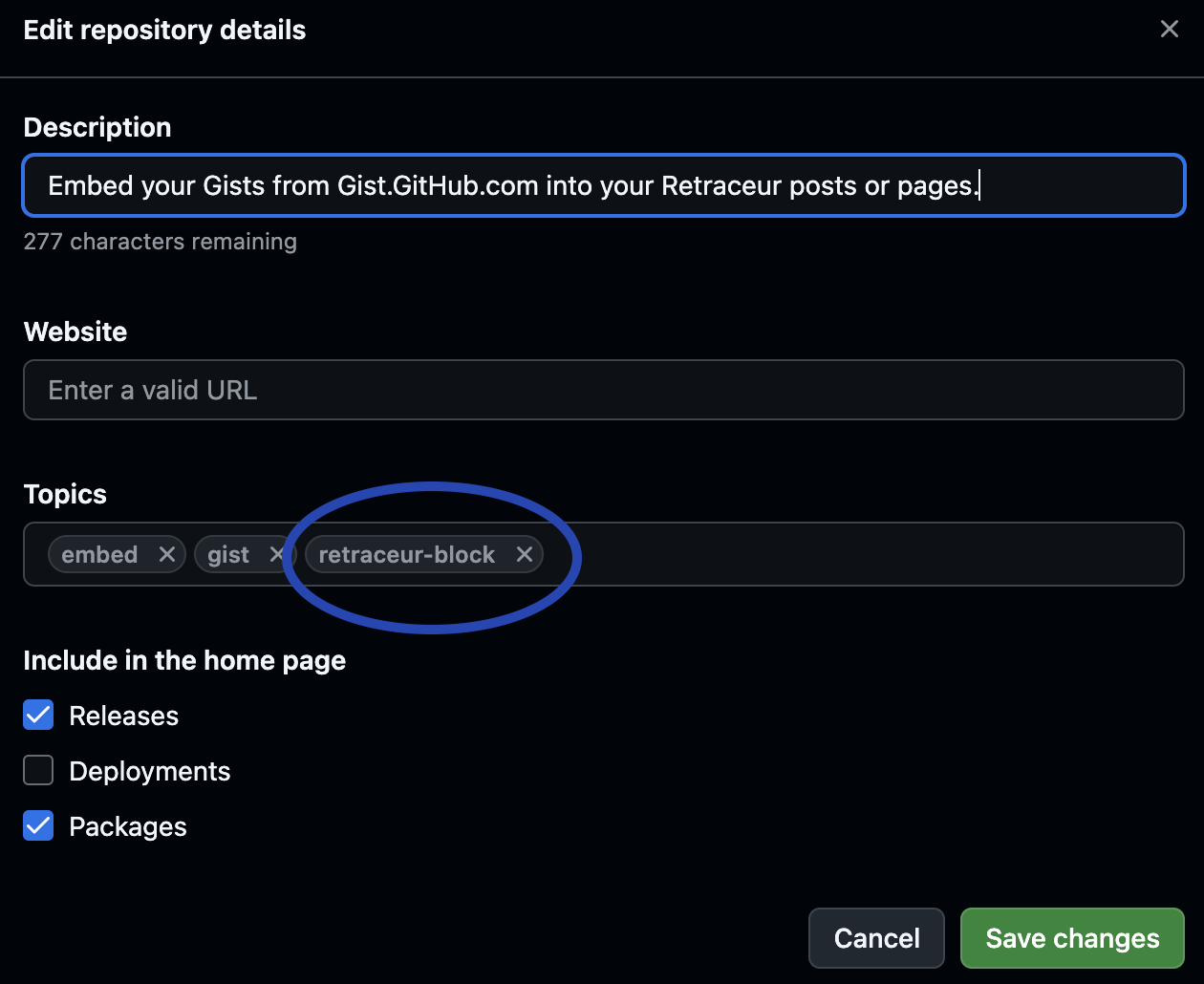 Capture d'écran illustrant l'interface de gestion des topics GitHub